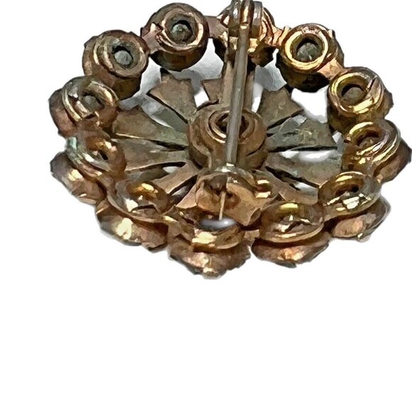 Vtg Round Cluster Pin Brooch Aqua stone (glass?) white enamel goldtone Jewelry - Picture 4 of 8